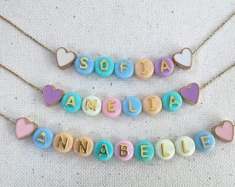Custom name necklace for girls, colorful name necklace for toddlers, beaded necklace teens and women, birthday gift for girls, name necklace