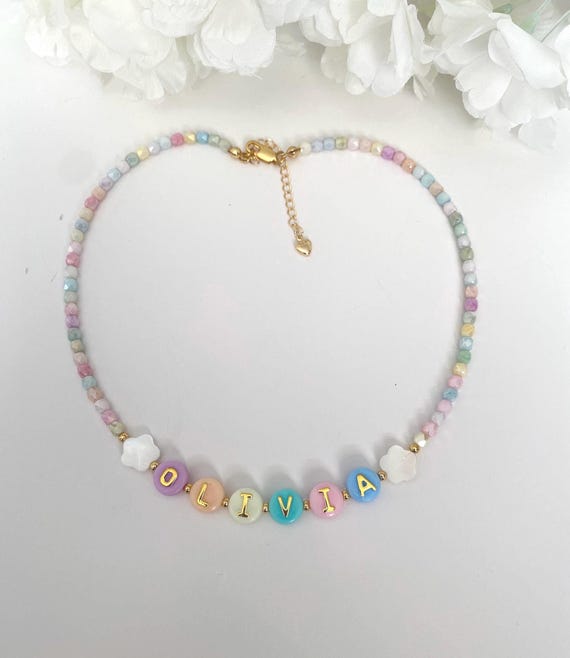 Colorful beaded necklace for kids, name necklace for toddlers, colorful gift for kids, little girl birthday gift, Christmas gift for girls
