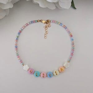 Colorful beaded necklace for kids, name necklace for toddlers, colorful gift for kids, little girl birthday gift, Christmas gift for girls image 3