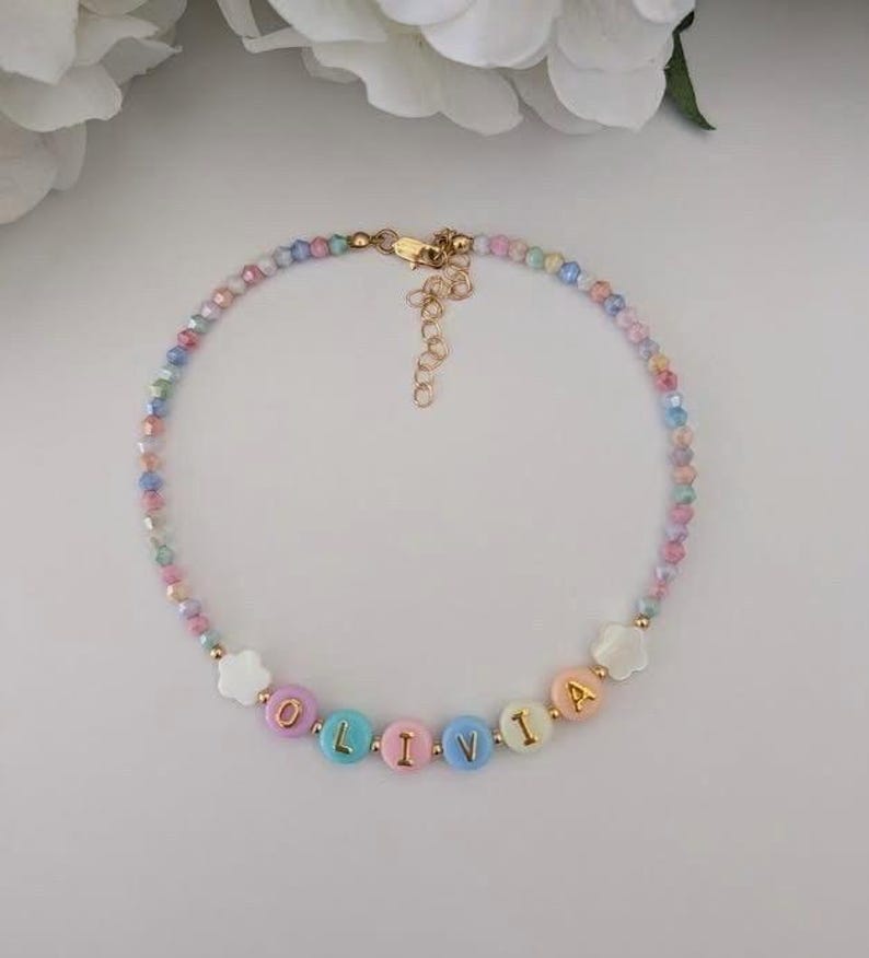Colorful beaded necklace for kids, name necklace for toddlers, colorful gift for kids, little girl birthday gift, Christmas gift for girls image 3