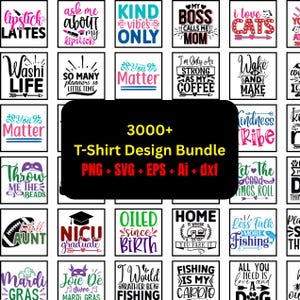 3000+ Tshirt Design bundle | 50+ categories | png, svg, eps, ai, dxf | mega graphic pack for cricut & commercial Use