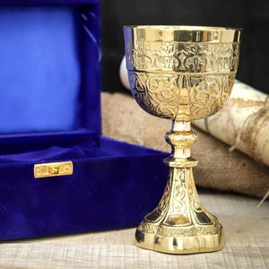 Handmade Brass Gothic Chalice: Engraved Medieval Wine Goblet