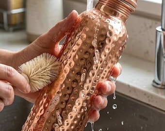 100% Pure Hammered Copper Water Bottle 1L - Ayurvedic Detox Bottle | Handmade Leak Proof Yoga Wellness Flask Gift for Her & Him