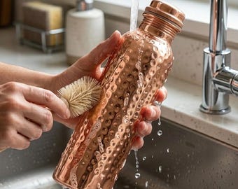 100% Pure Hammered Copper Water Bottle 1L - Ayurvedic Detox Bottle | Handmade Leak Proof Yoga Wellness Flask Gift for Her & Him