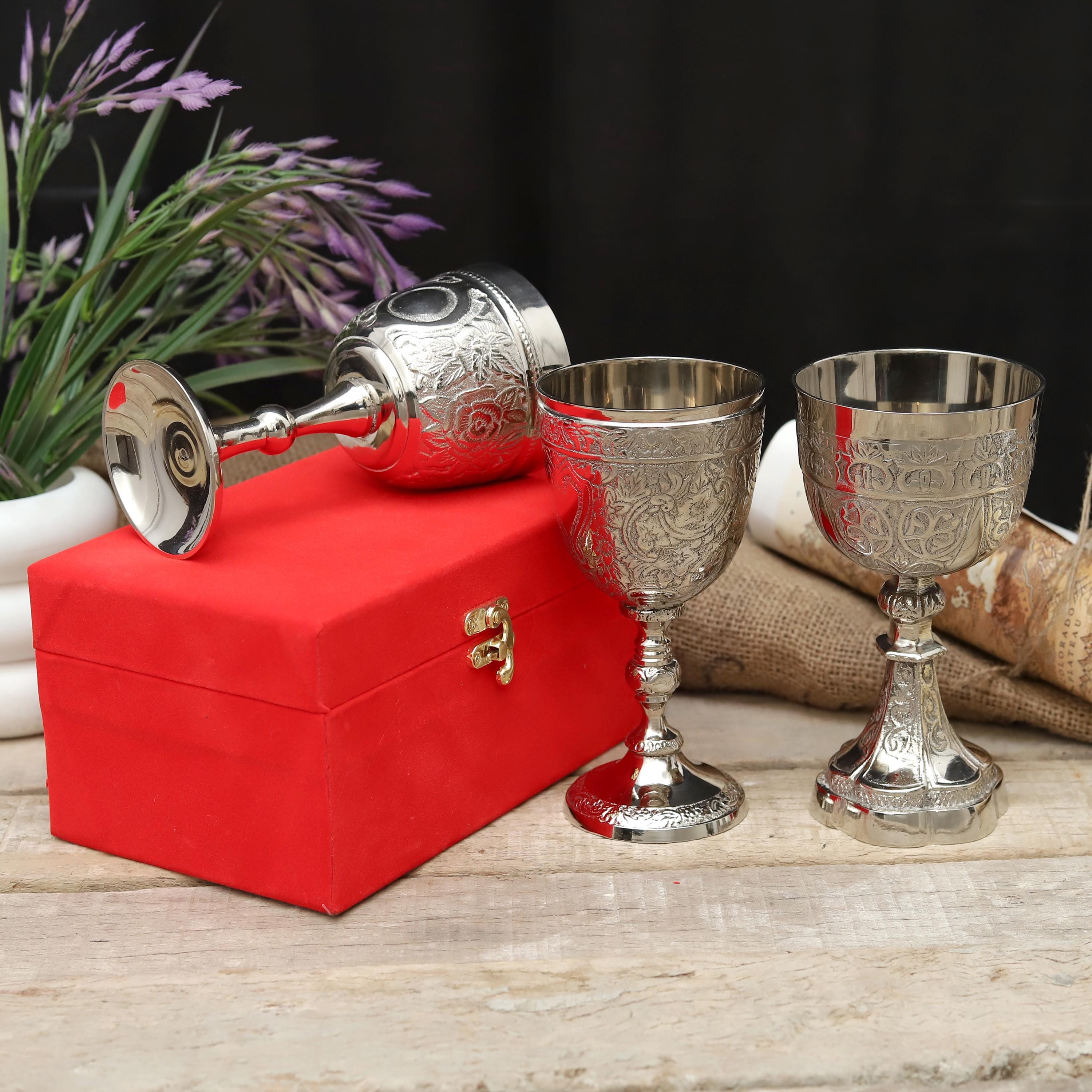 Personalized Engraved Silver Goblet Chalice | Floral Design Medieval ...