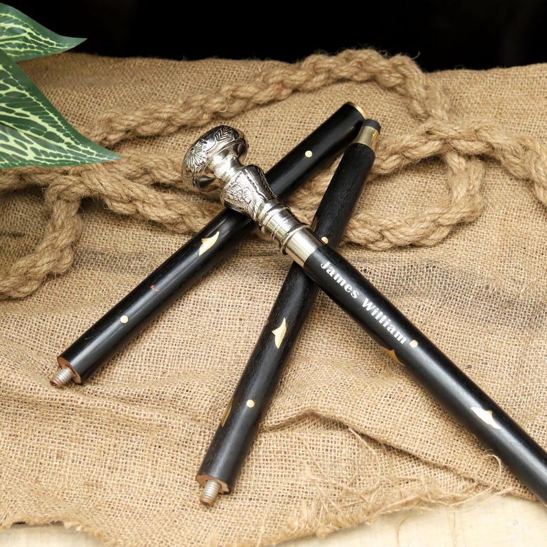 Handmade Wooden Walking Cane | Vintage Brass Handle, Hiking Stick - Etsy