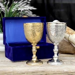 Handmade Brass Goblet Gothic Roman Chalice Personalized Communion Cup Wedding Gift Wine Glass with Original Gift Box
