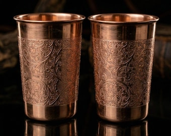 Personalized Pure Copper Tumblers 8oz  Sets of 2 | Handmade Gift Copper Drinking Glass | Ayurveda Copper Set for Drinking Water