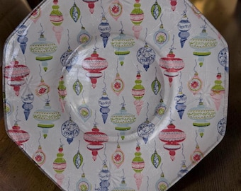 Pastellfarbene Weihnachtsteller aus Glas, 4er-Set | Achteckige Kuchenformen | Rosa-blaues Vintage-Weihnachtskugel-Geschirr