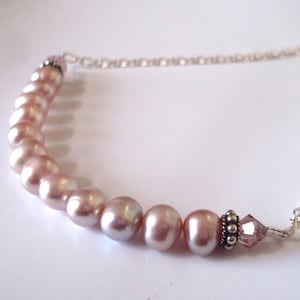 Pearl strand chain necklace, mauve pink freshwater pearl necklace, Sterling Silver chain & Bali beads, dusty pink, perfect jewelry gift
