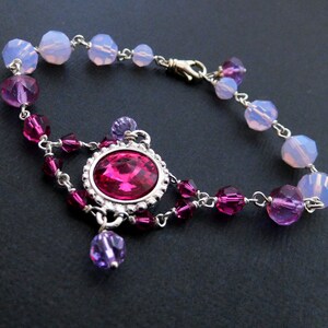 Rosa violettes Kristall Armband, Österreichisches Kristall Strass Armband mit Anhängerchen, Fuchsia lila glitzernder Schmuck