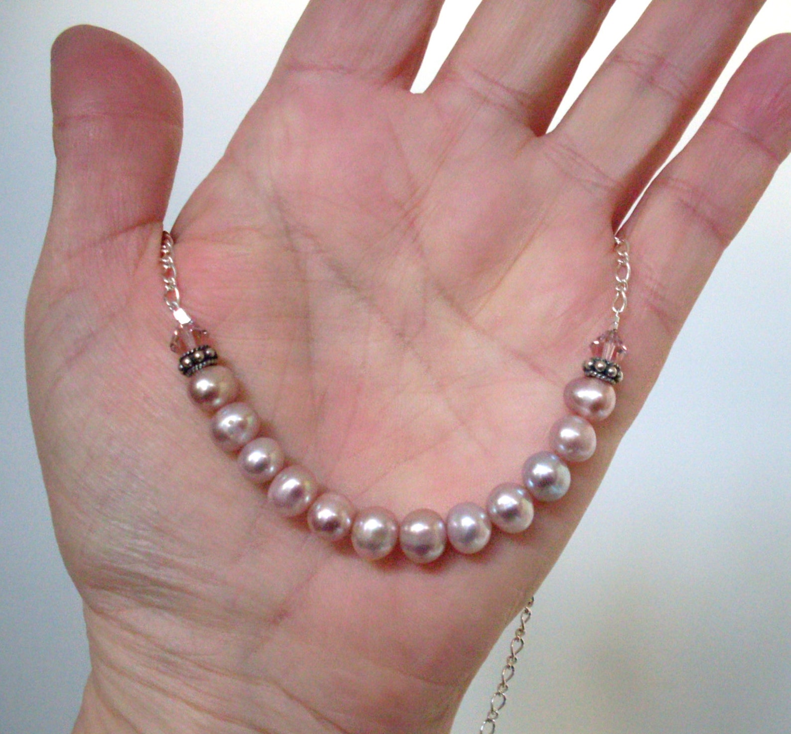 Pearl Strand Chain Necklace, Mauve Pink Freshwater Pearl Necklace