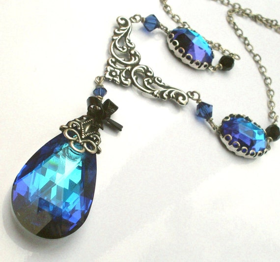 Blue cheap rhinestone necklace