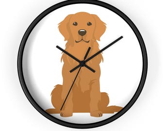 Golden Retriever Wall Clock – Playful Dog Lover Decor, Rustic Farmhouse Accent