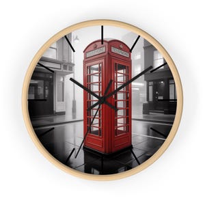 London Pet Illustration Wall Clock: Silent Movement, Wood Frame