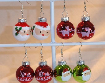 Santa, Reindeer or 'Tis the Season Glass Ball Christmas Ornament Holiday Earrings