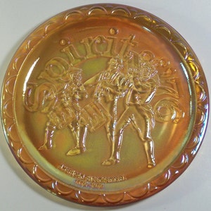Indiana Carnival Glass Spirit of &#39;76 American Bicentennial Plate Amber