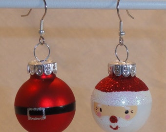 Santa Glass Ball Christmas Ornament Holiday Earrings - St Nick, Belt Buckle, or 1 of Each