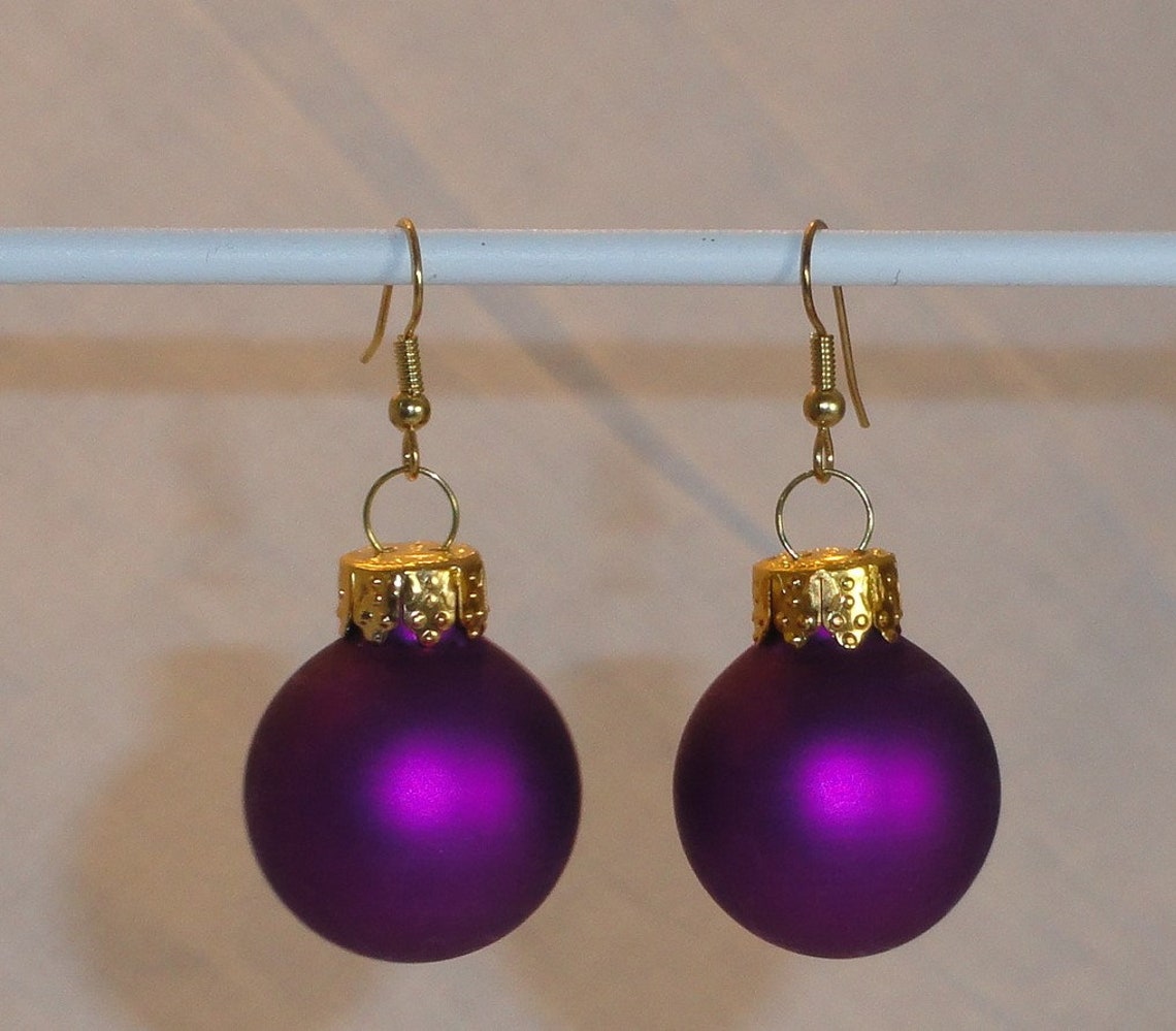 Satin Glass Ball Ornament Earrings Christmas Holiday Goldtone Etsy