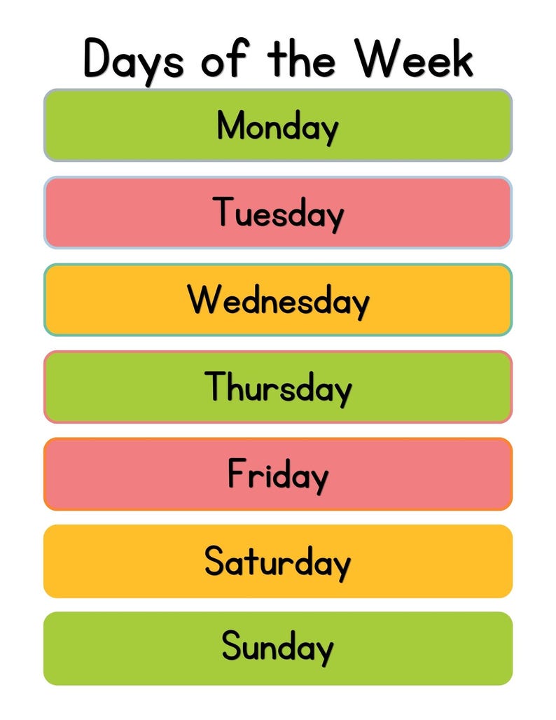 Animal Days of the Week Printable | Preschool Classroom Poster ...