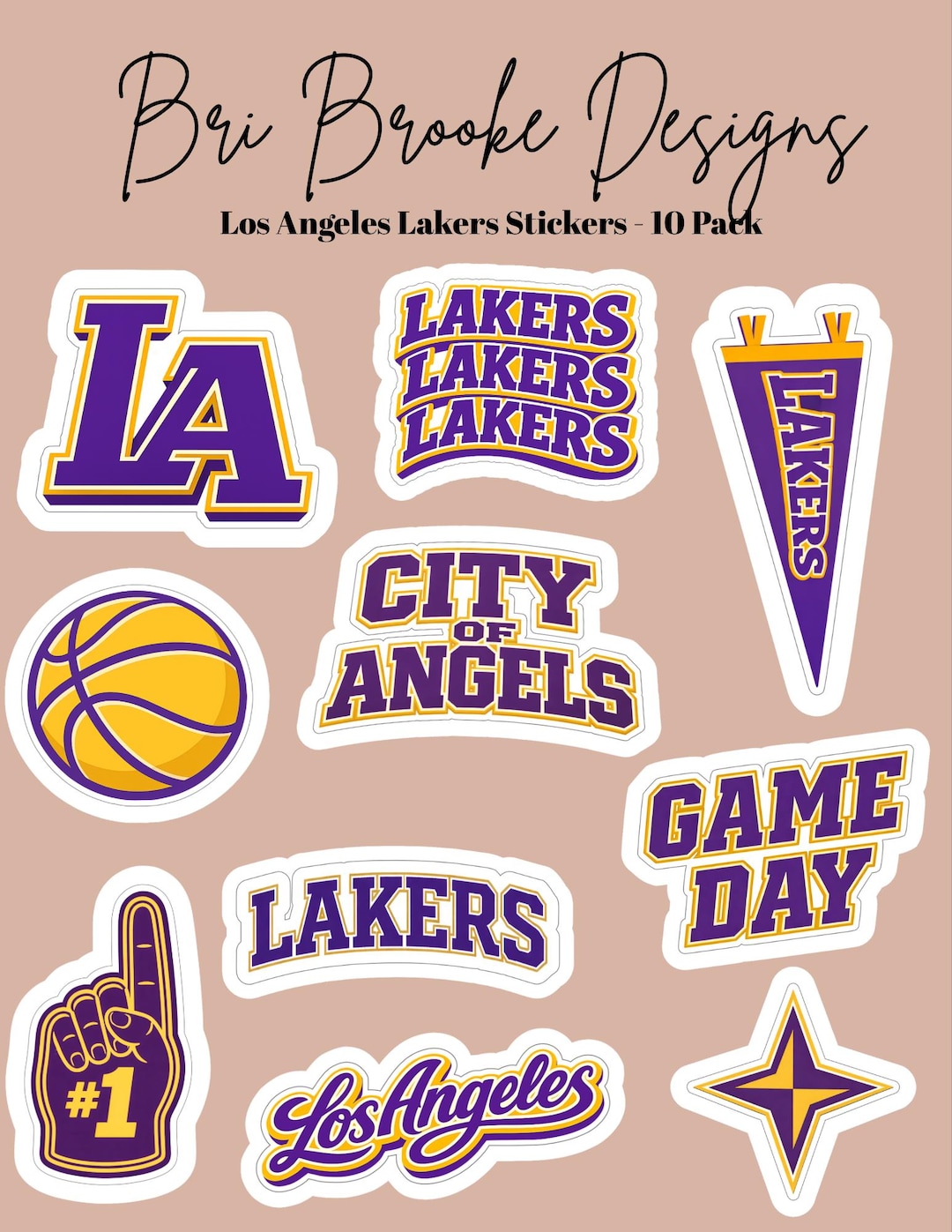 Lakers Sticker Pack – Purple & Gold Basketball Stickers for Laptop ...