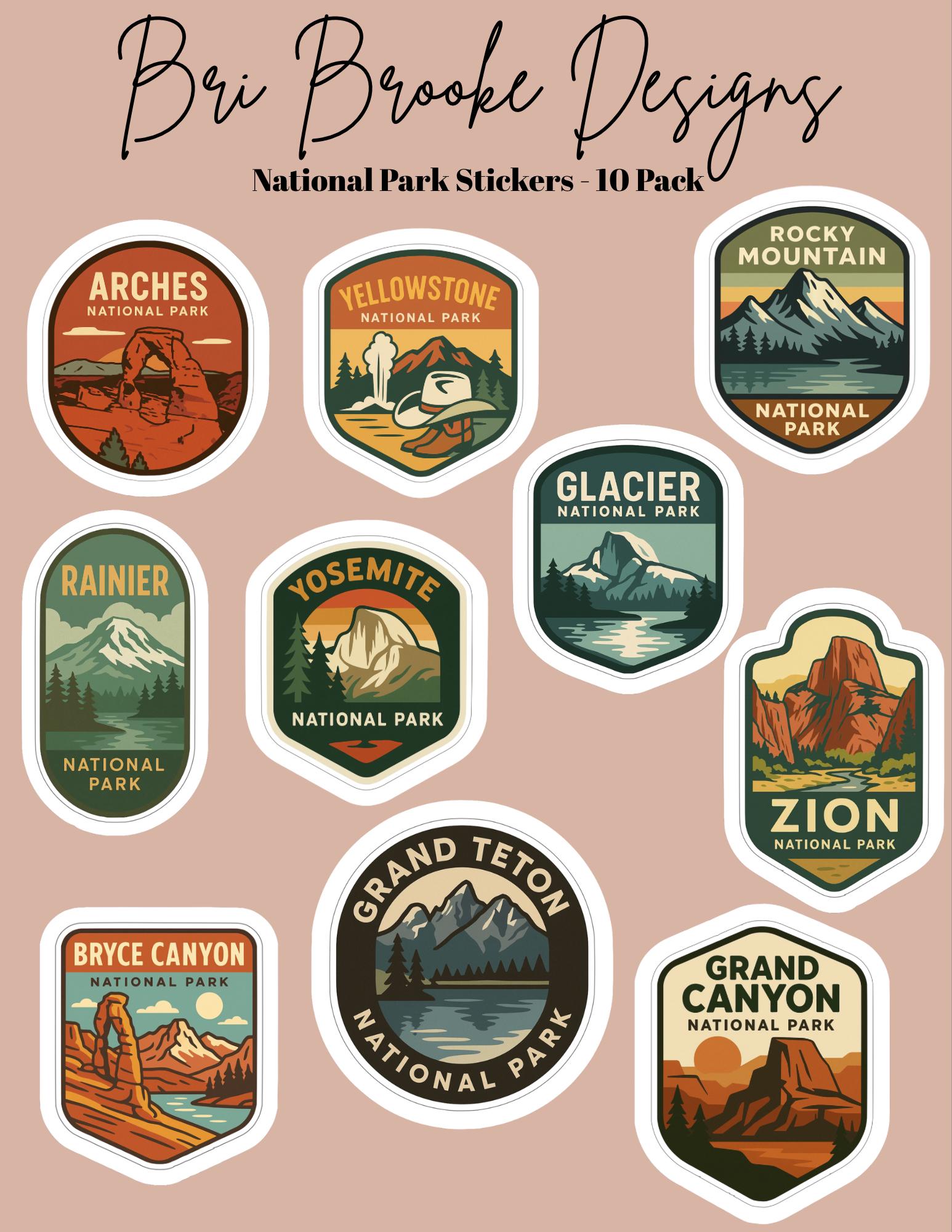 National Park Sticker Pack: Retro Travel Badges (10-piece) - Etsy