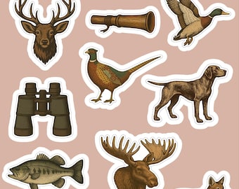 Vintage Wildlife Hunting Stickers - Outdoorsman Laptop Decals (10-Pack)