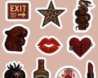 Dark Glam Vinyl Stickers | Leopard Star, Whiskey, Lipstick (10-Pack)