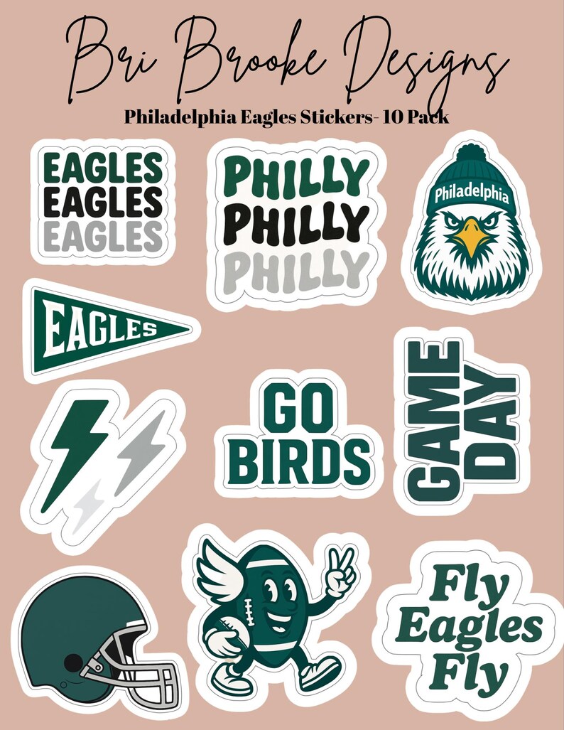 Philadelphia Sticker Philadelphia Eagles Sticker Pack | Vinyl Decals (10 Pack) - Etsy
