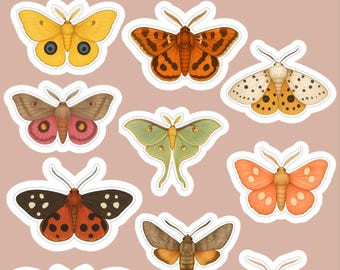 Cottagecore Moth Sticker Pack: 10 Glossy Insect Stickers