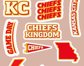 Kansas City Chiefs Sticker Pack | 10 Waterproof Football Stickers | KC Chiefs Kingdom Game Day Decals