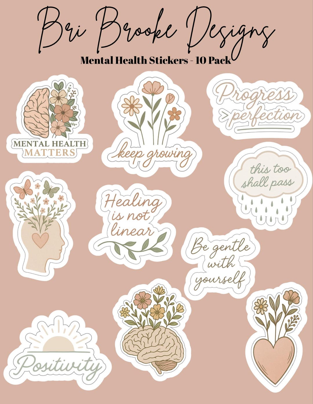 Mental Health Sticker Pack | Floral, Self Care (10 Pack) - Etsy