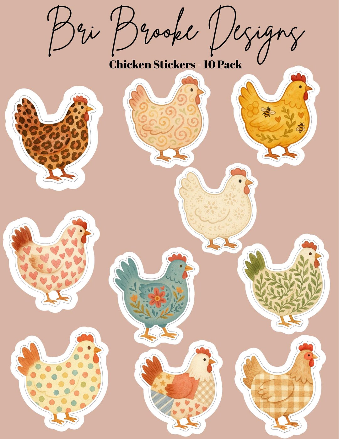 Farmhouse Chicken Sticker Pack: Waterproof Vinyl Decals (10-pack) - Etsy