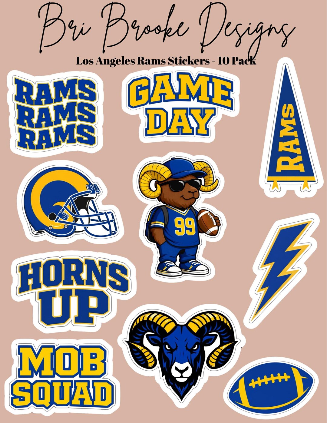 Los Angeles Rams Sticker Los Angeles Rams Sticker Pack | 10 Football Stickers | LA Rams Game Day ...