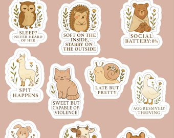 Funny Animal Stickers Pack | Woodland, Barnyard Humor | Matte Vinyl Decals