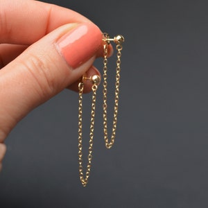Drop chain earrings 14K Gold Filled, gold ear jacket, double sided earrings, front back long dangle earrings, minimalist jewelry