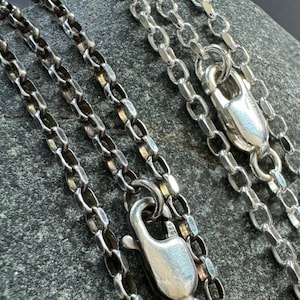 Mens Necklace Chain Oxidized Sterling Silver Diamond Cut | Mens Silver Chain Silver Rolo Chain Oxidized 925 Silver Chain Sterling Silver