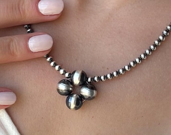 4 mm ナバホパールネックレス、本物の .925 スターリングシルバー