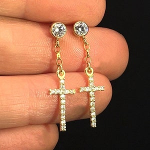 Diamond Hanging Cross Earrings Etsy