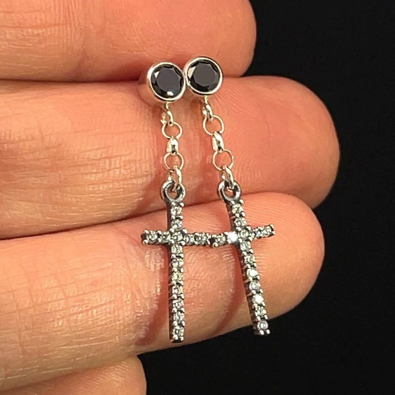 Black Cross Rhinestone Earrings main image 0