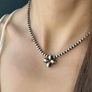 Clover Navajo Pearl Style necklace - 925  Sterling Silver 4 mm / 8 mm Beads Navajo Pearl Style, Western Jewelry, Gift for Her