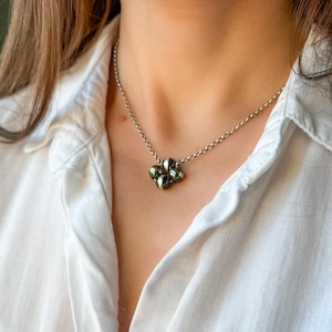Navajo Pearl Style Necklace - Sterling Silver Necklace LARGE FLOATING CLOVER Pendant Bead Necklace Choker or Long Silver Chain, Gift for Her