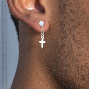 Mens Dangle Earring, Gold Filled / 925 Silver Cross Earrings, Tiny Cross Earrings Men Earrings, Gift for Him / Her, Minimalist Jewelry