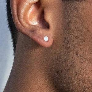 Mens Earrings - Dot Stud Earrings Minimalist, Small Gold or Silver Stud Earrings, Tiny Single Stud Earring, Mens jewelry gift for him / her
