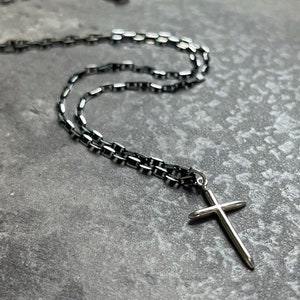 Cross Necklace Chain Necklace for Men / Women With Black Oxidized Silver Chain | Sterling Silver Mens Necklace | Mens Cross Necklace Unique