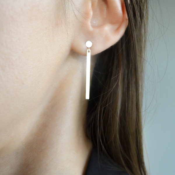 Thin Long Bar Drop Earrings Sterling Silver / Gold Filled, Vertical Bar Drop Earrings, Bar Dangle Earrings, Dainty Minimalist Earrings