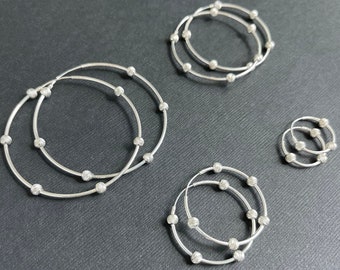 Beaded Silver Hoop Earrings, Sterling Silver Hoop Earrings, Statement Earrings, Bohemian Earrings, Small, Medium Large Silver Hoop Earrings