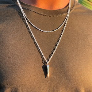 Spike pendant necklace for men / women, Mens Necklace, Solid Sterling Silver Chain Necklace - long layered necklace with geometric pendant