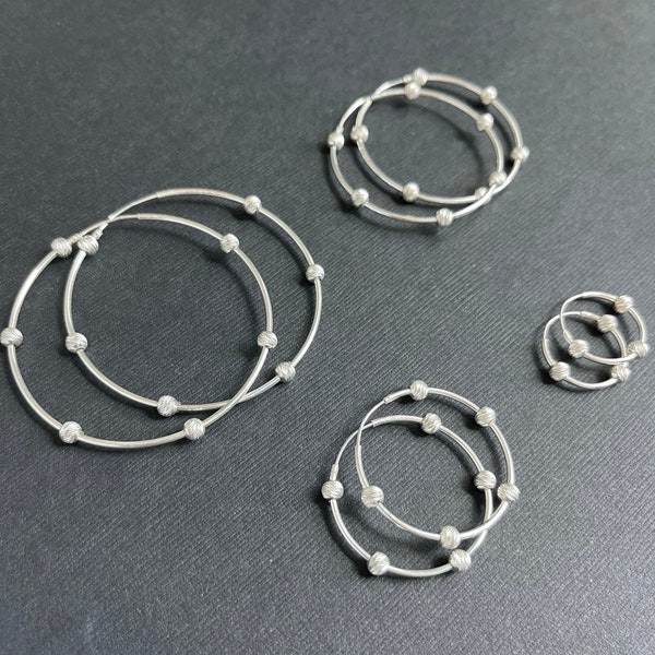 Beaded Silver Hoop Earrings, Sterling Silver Hoop Earrings, Statement Earrings, Bohemian Earrings, Small, Medium Large Silver Hoop Earrings