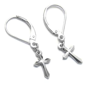Small Sterling Silver Cross Earrings Men Dangle Earrings, Religious Jewelry, Dainty Minimalist Earrings